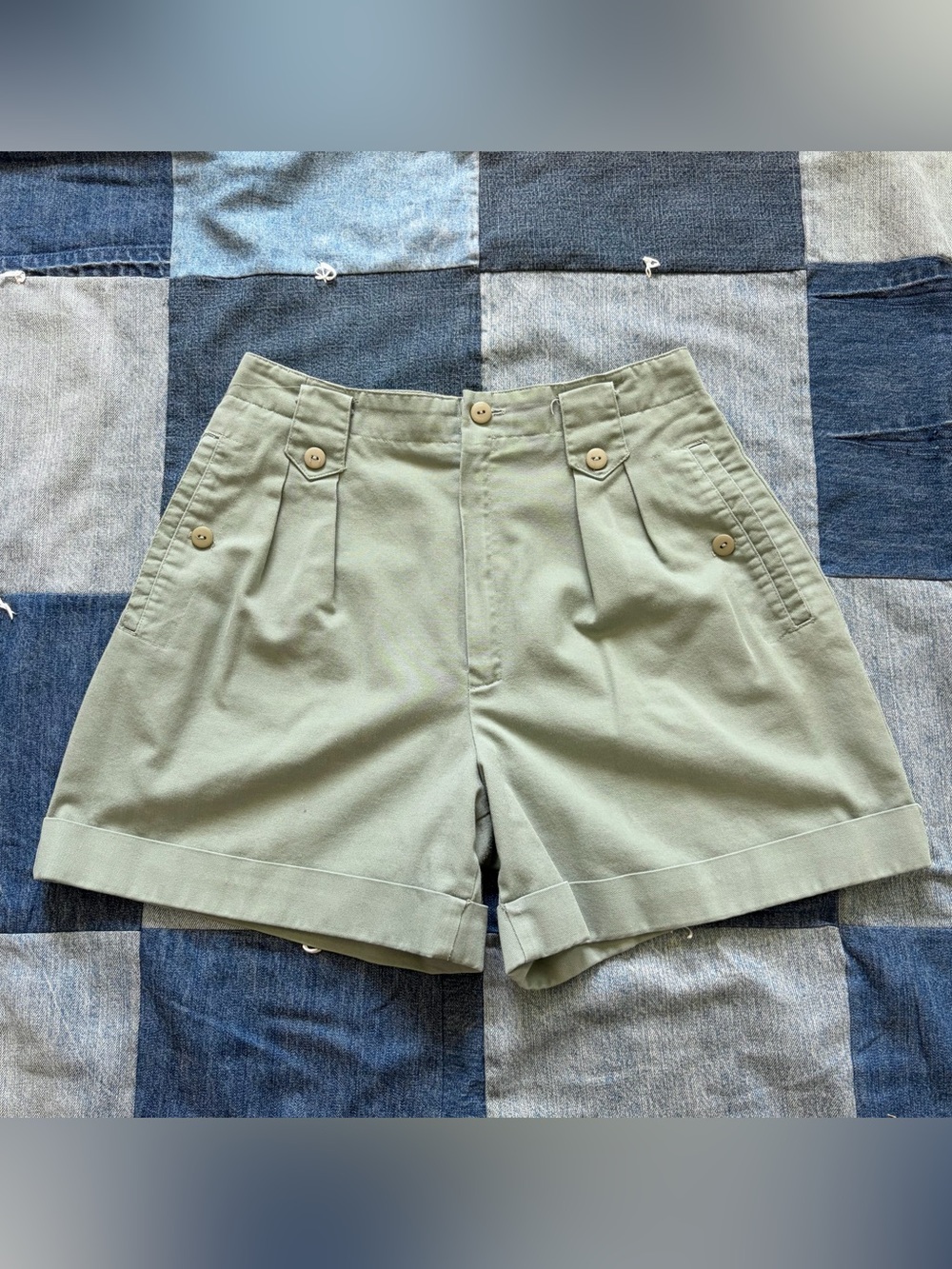 vintage 90s fundamental things green pleated shorts button details 26 waist